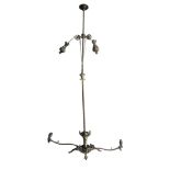 A 19TH CENTURY ART NOUVEAU BRASS ADJUSTABLE CEILING LIGHT With flowers and foliage decoration,