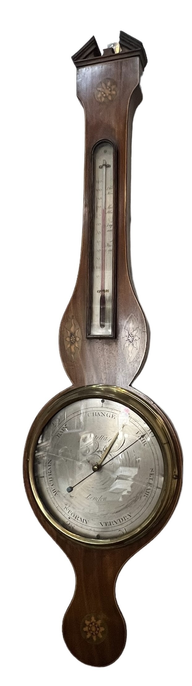 ORTELLI & CO., A GEORGE III INLAID MAHOGANY BANJO BAROMETER The dial signed Ortelli & Co., London, - Image 2 of 4