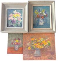 MURIEL ROSE, RBA, ROI, BRITISH, 1923 - 2012, THREE OILS ON BOARD Still life, flowers, together