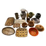 A COLLECTION OF SEVENTEEN 20TH CENTURY STUDIO POTTERY STONEWARE ITEMS Comprising jugs, bowls, vases,