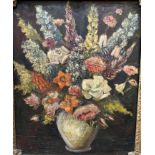 AN EARLY 20TH CENTURY OIL ON CANVAS, STILL LIFE OF FLOWERS IN A VASE Indistinctly, signed lower,