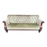 MANNER OF GILLOWS, A 19TH CENTURY CARVED MAHOGANY BUTTONED BACK UPHOLSTERED SETTEE With carved