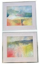A PAIR OF OILS AND WASH ON LAMINATE PAPER Titled ‘Homage to Monet The Approach to The Lake’ and ‘