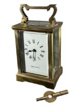 MAPPIN & WEBB, A 20TH CENTURY MECHANICAL BRASS CARRIAGE CLOCK White enamel dial, black Roman numeral