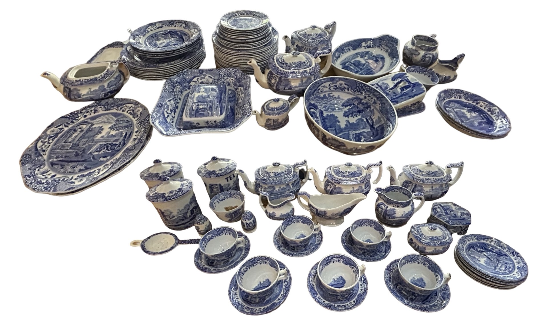 SPODE, LARGE COLLECTION OF 19TH CENTURY BLUE AND WHITE STONEWARE PORCELAIN ITEMS, TO INCLUDE A