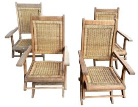 A SET OF FOUR WESTMINSTER TEAK FOLDING GARDEN CHAIRS.