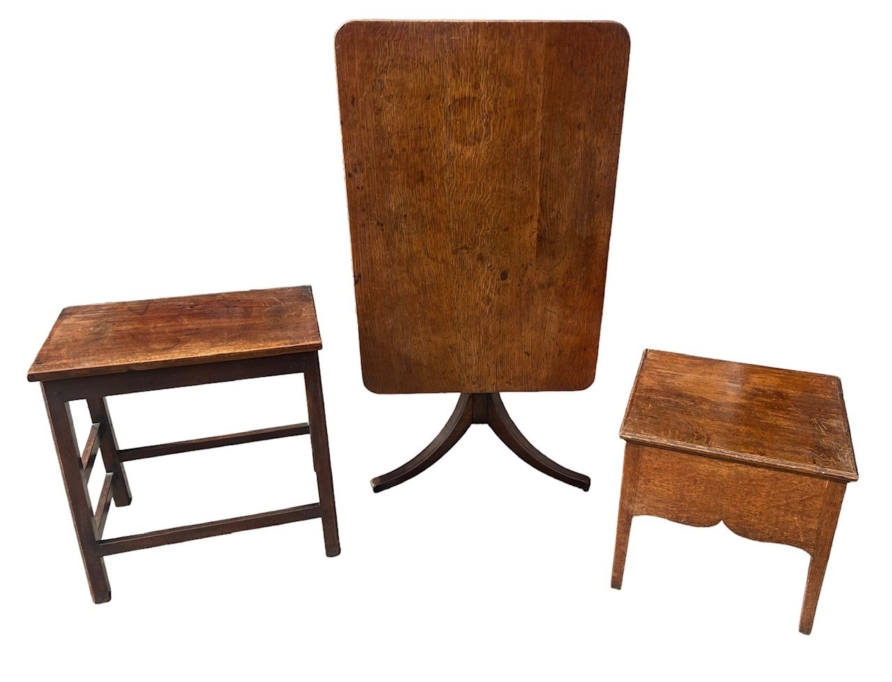 A COLLECTION OF 18TH CENTURY FURNITURE To include an oak tilt top breakfast table, oak commode and a