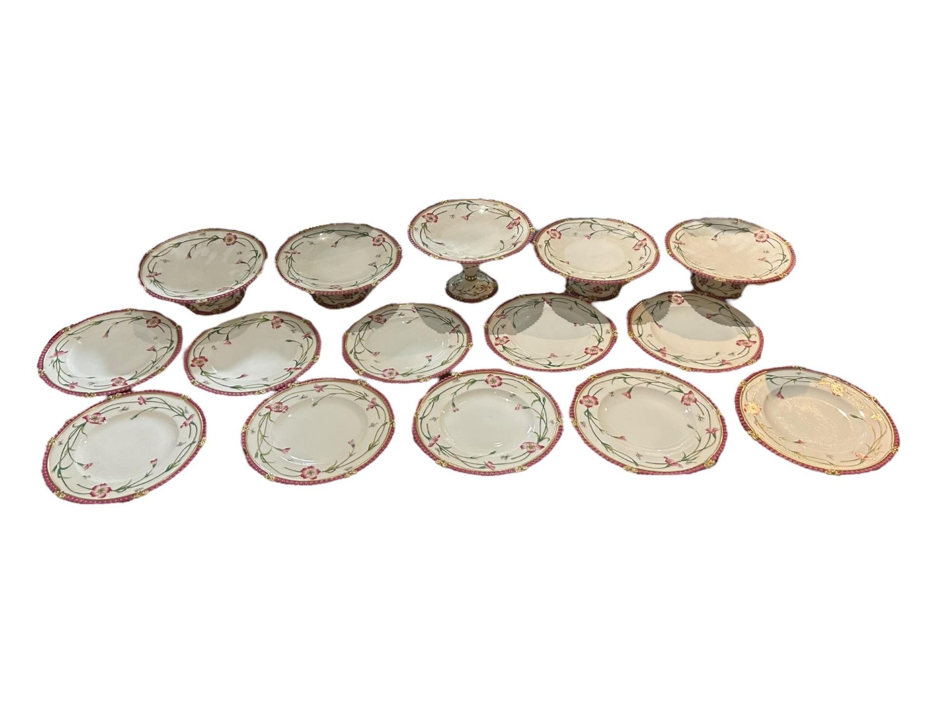 T.C. BROWN-WESTHEAD MOORE & CO., A 19TH CENTURY VICTORIAN PORCELAIN DESSERT TAZZAS AND PLATES