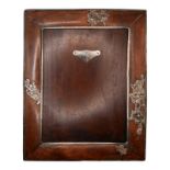 A LATE 19TH/EARLY 20TH CENTURY CHINESE WHITE METAL AND HARDWOOD PICTURE FRAME (POSSIBLY