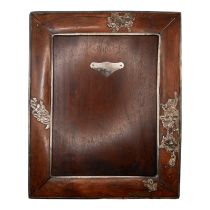 A LATE 19TH/EARLY 20TH CENTURY CHINESE WHITE METAL AND HARDWOOD PICTURE FRAME (POSSIBLY