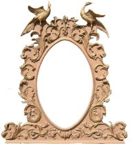 MANNER OF THOMAS CHIPPENDALE, A FINE CHINESE CHIPPENDALE DESIGN CARVED GILTWOOD AND PAINTED OVAL