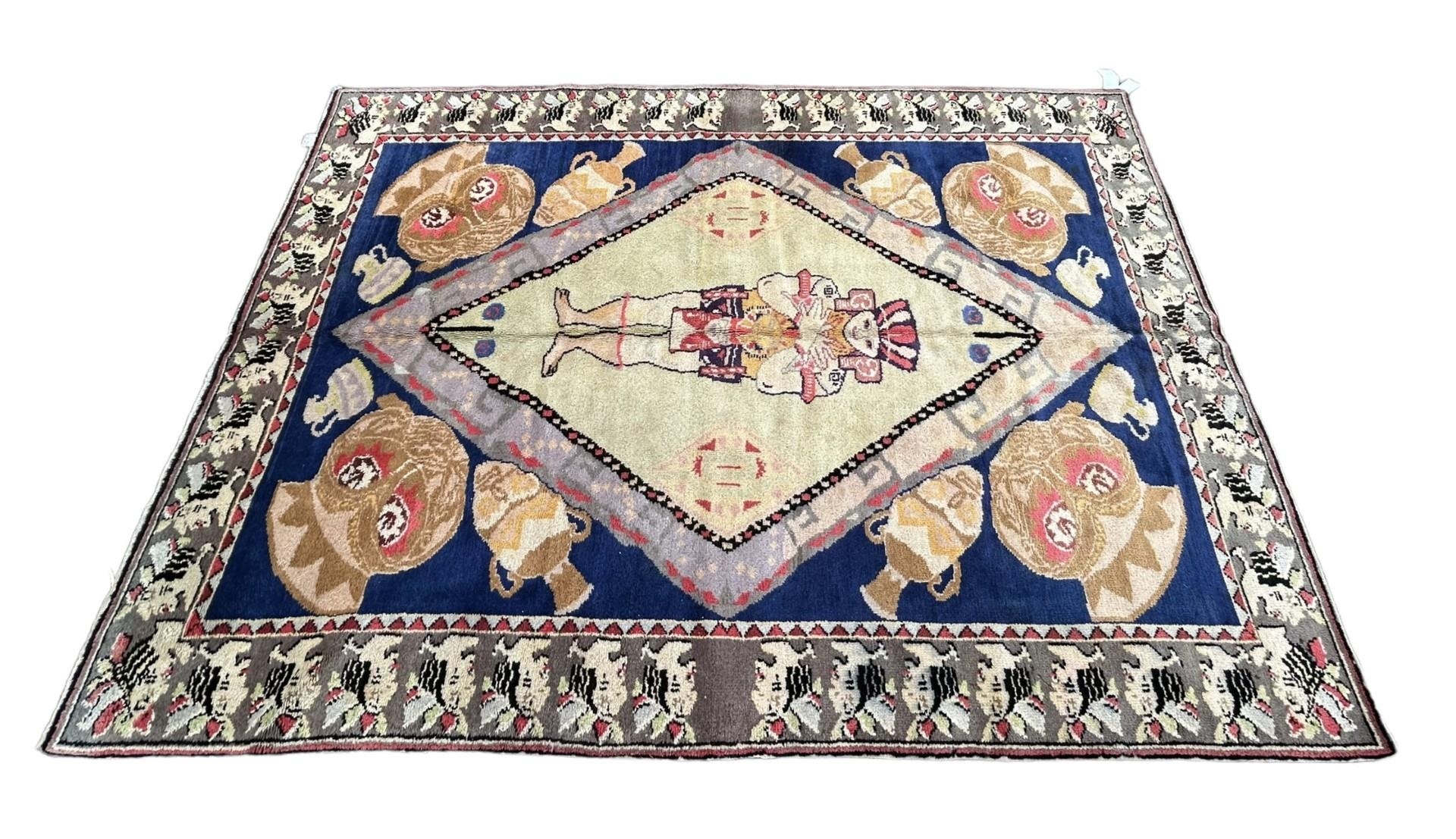 AZTEX DES RUMANIAN CIRCA 1930, WOOL PILE COTTON FOUNDATION CARPET/RUG. (271 x 270cm)