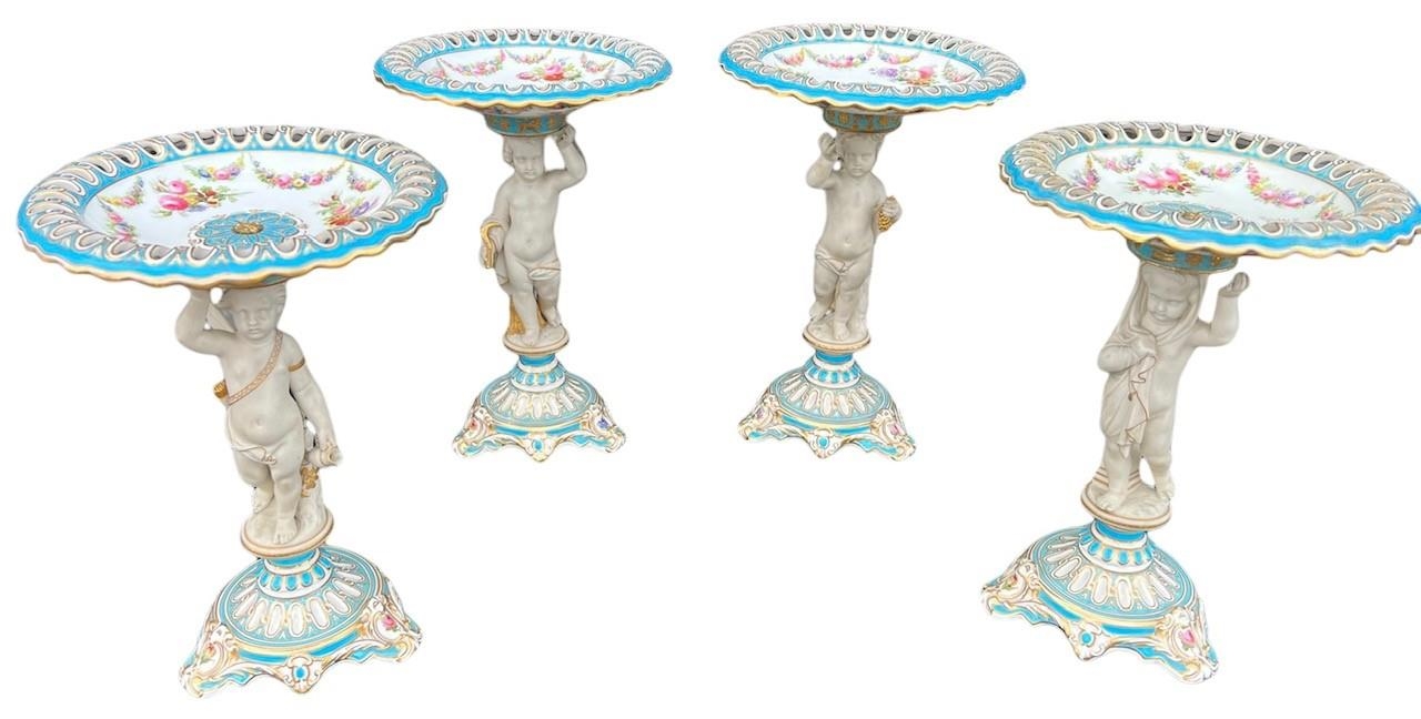 COPELAND, A FINE SET OF FOUR 19TH CENTURY HAND PAINTED PORCELAIN TAZZAS Representing the four - Image 2 of 8
