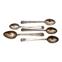 FIVE 20TH CENTURY INDIAN SILVER TEASPOONS Plain polished finish, four inscribed to stem. (largest: