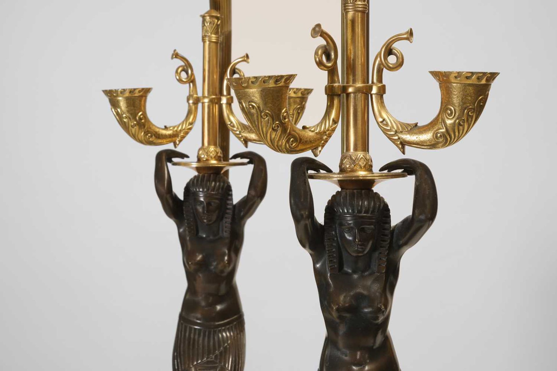 A pair of Empire-style ormolu and patinated bronze table lamps, - Image 2 of 6