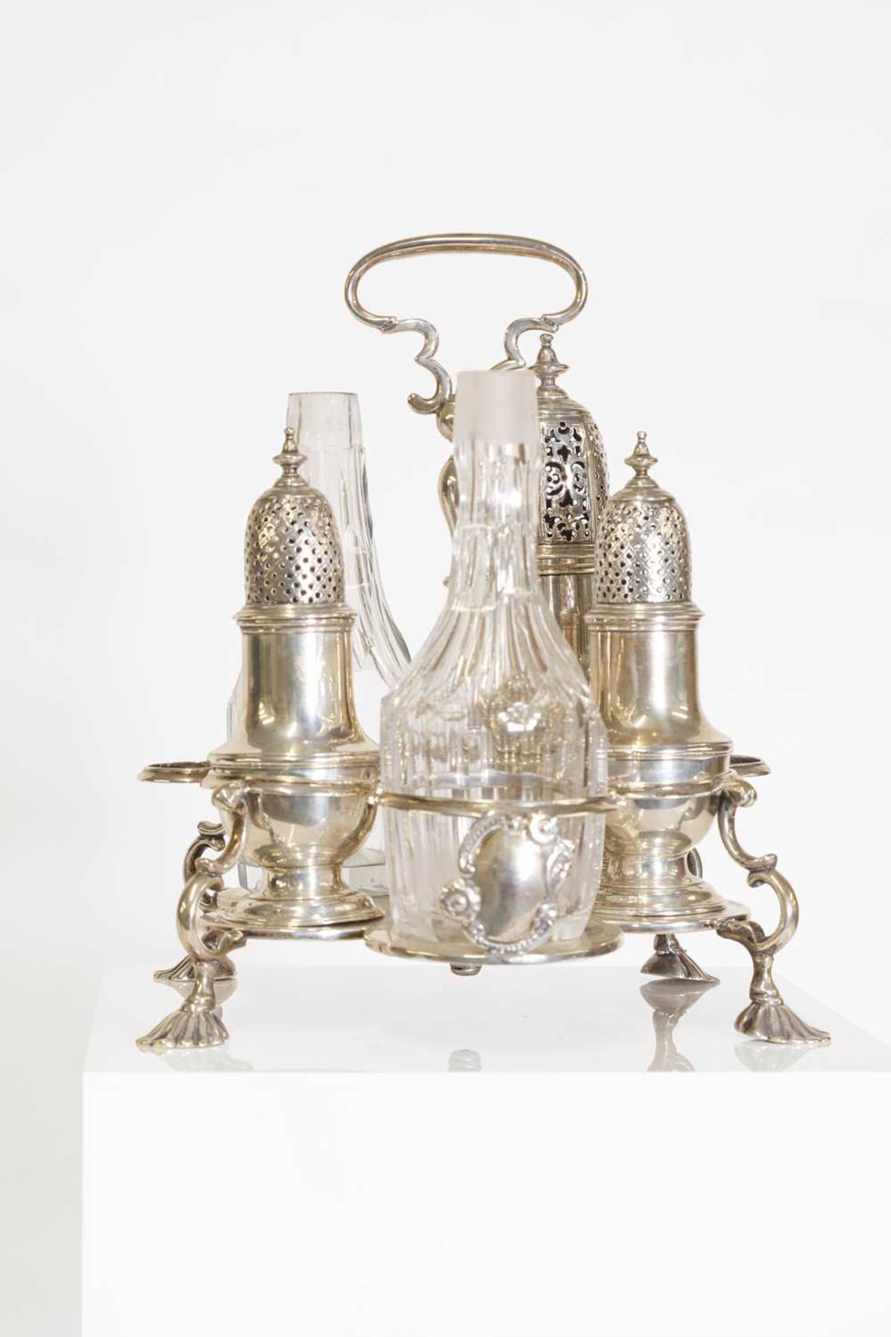 A George II silver and cut-glass cruet set, - Image 7 of 7