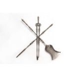 A set of Charles II-style steel and silver fire tools,
