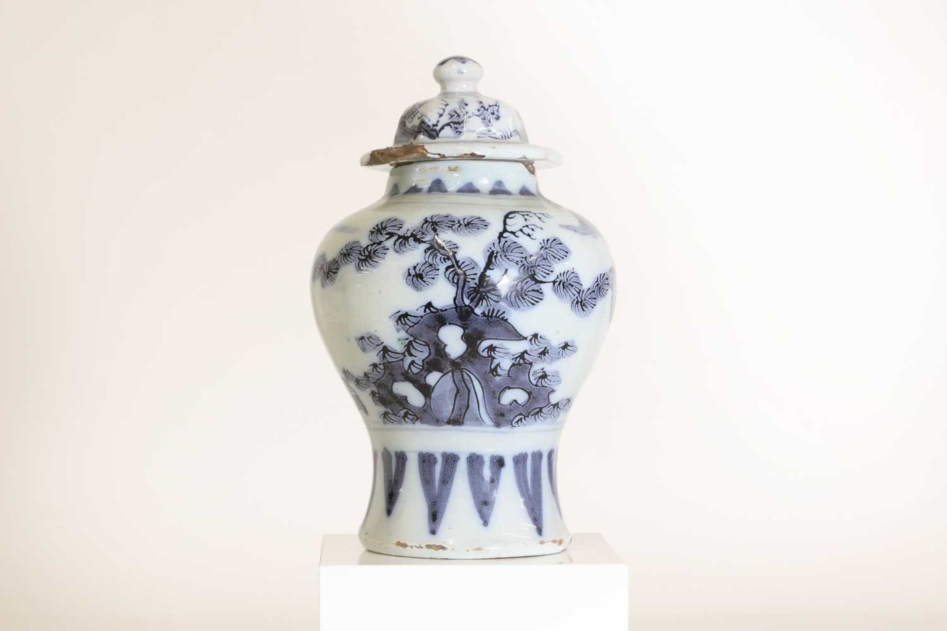 A delft tin-glazed baluster vase and cover, - Image 3 of 8