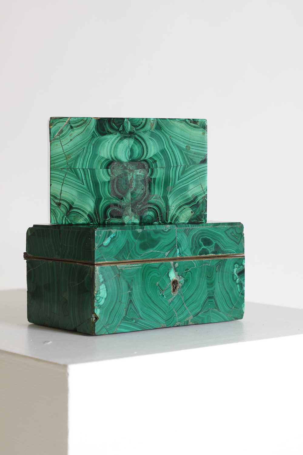 Two malachite veneered jewellery boxes or caskets, - Image 8 of 15