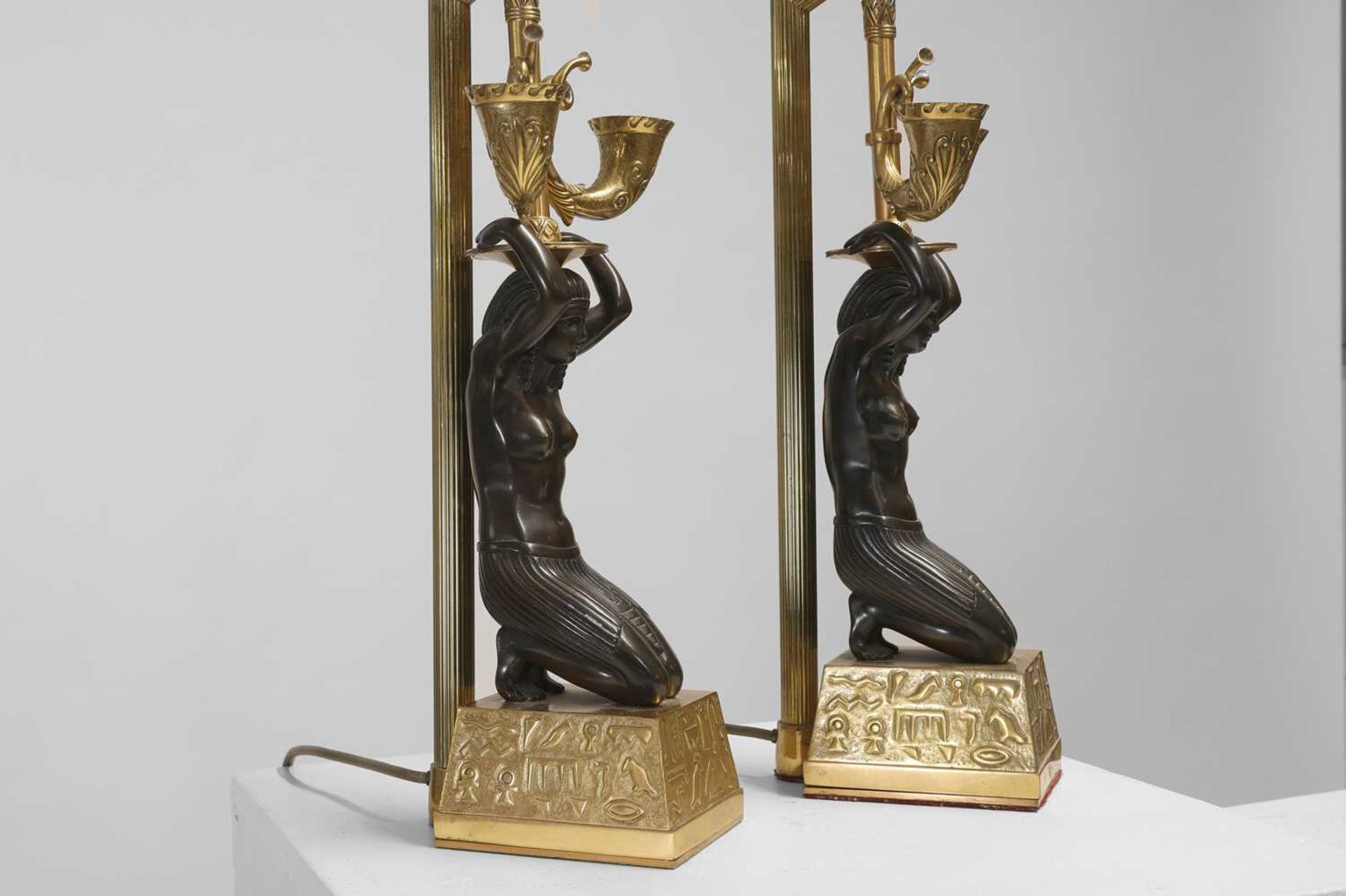 A pair of Empire-style ormolu and patinated bronze table lamps, - Image 4 of 6