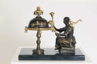 A chinoiserie gilt and patinated bronze desk bell,