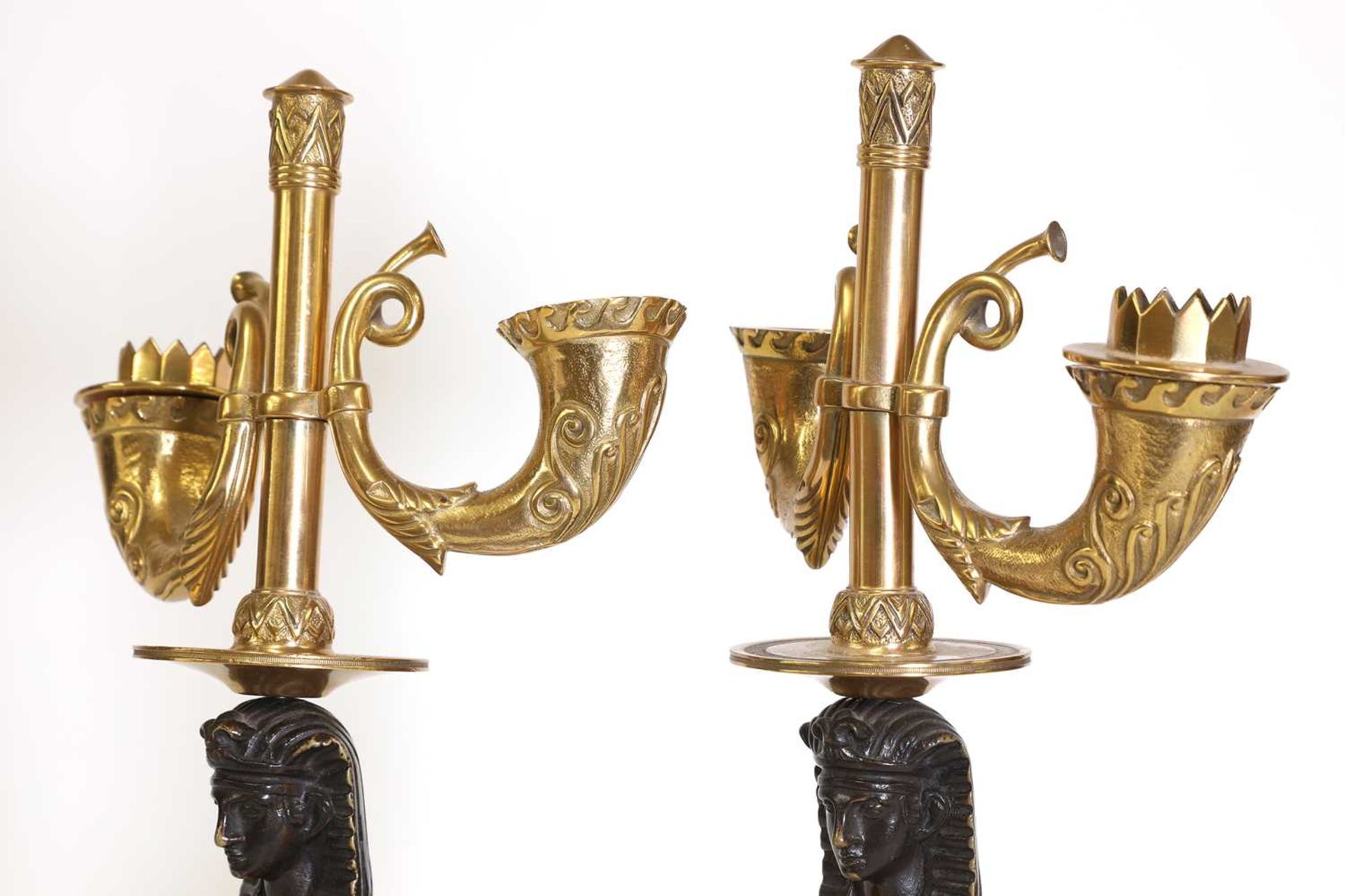 A pair of Empire-style gilt and patinated bronze candelabra, - Image 12 of 13