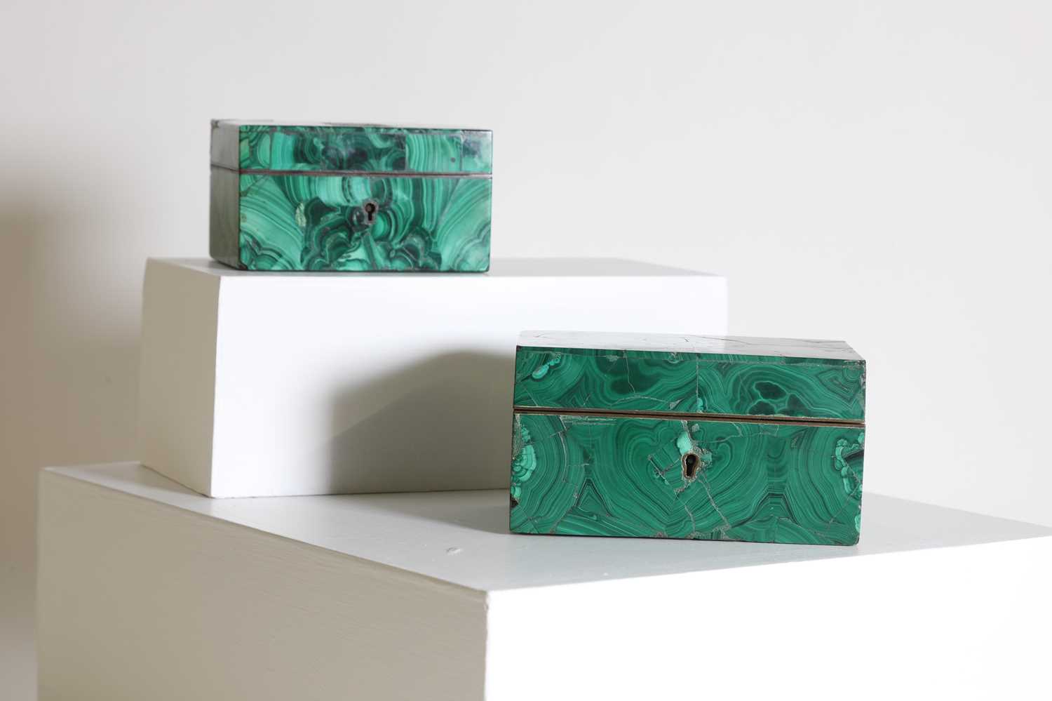 Two malachite veneered jewellery boxes or caskets, - Image 14 of 15