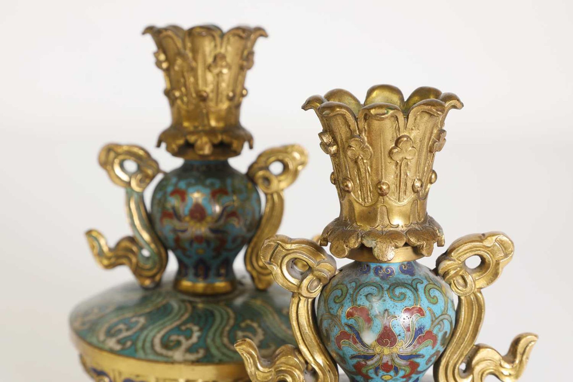 A pair of gilt-metal-mounted cloisonné candlesticks, - Image 2 of 29