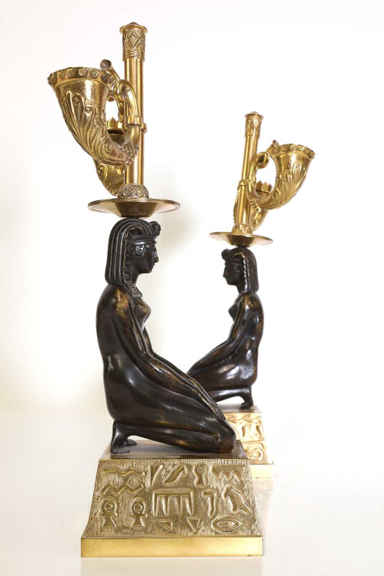 A pair of Empire-style gilt and patinated bronze candelabra, - Image 3 of 13