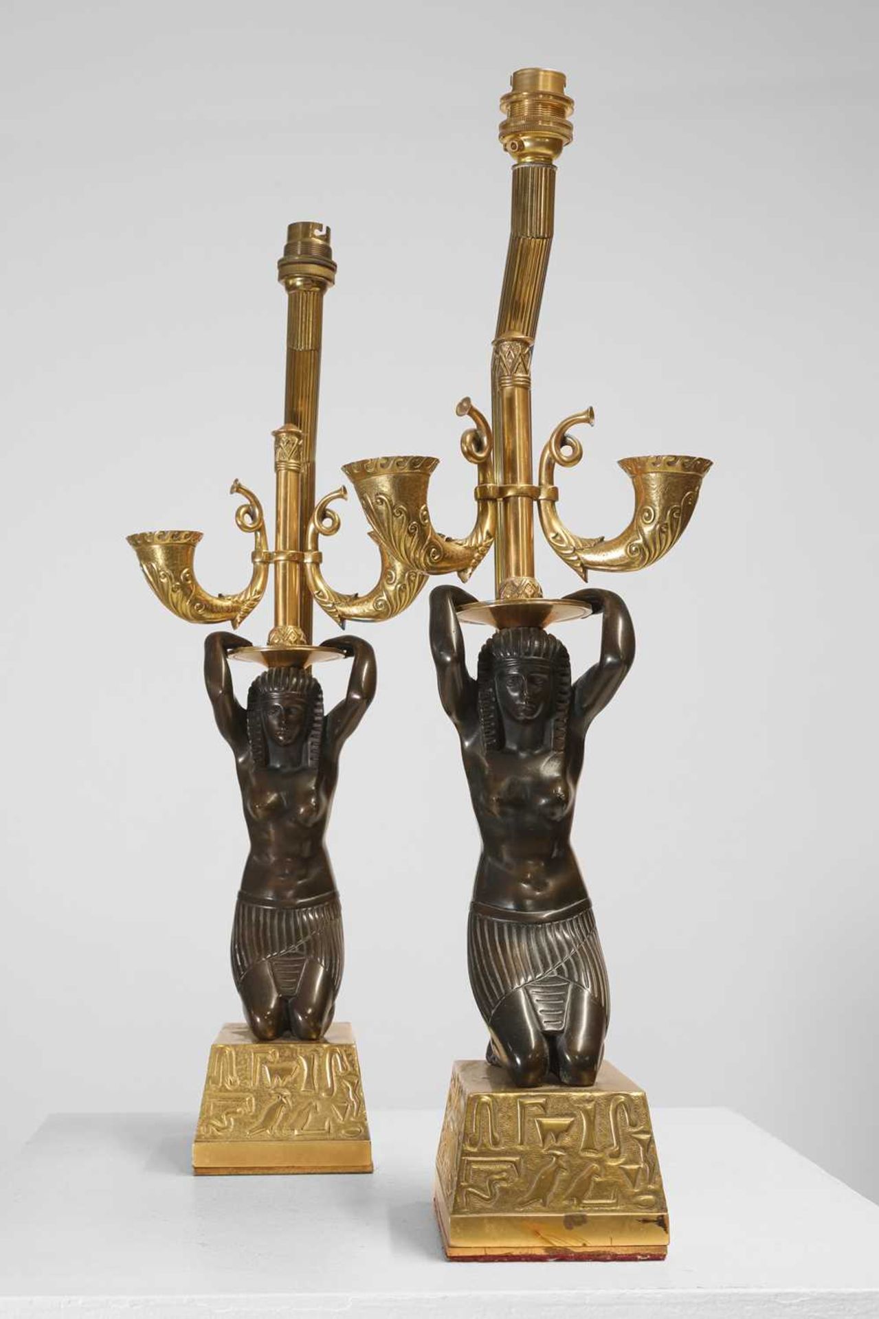 A pair of Empire-style ormolu and patinated bronze table lamps, - Image 5 of 6