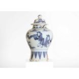 A delft tin-glazed baluster vase and cover,