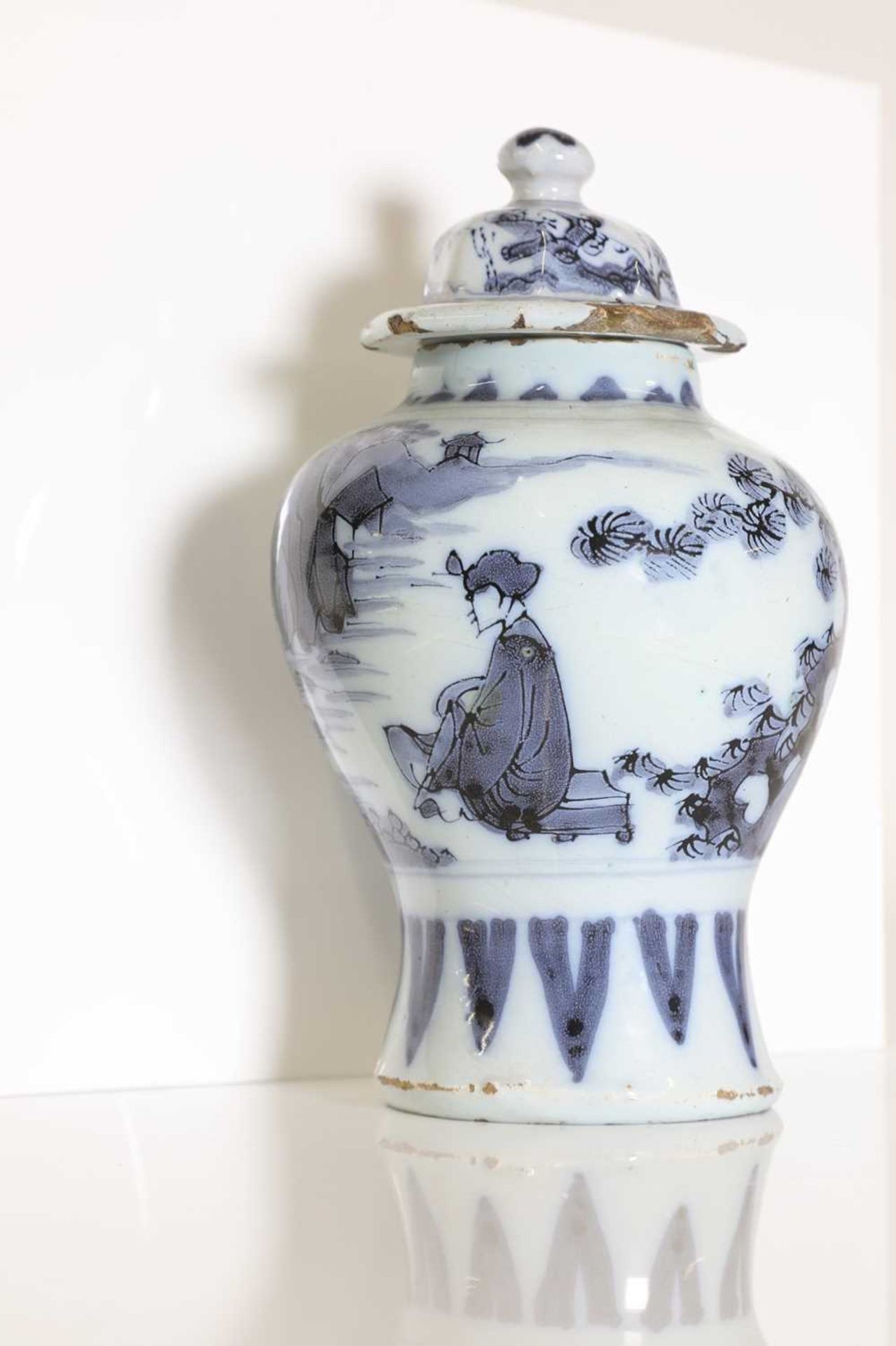 A delft tin-glazed baluster vase and cover, - Image 4 of 8