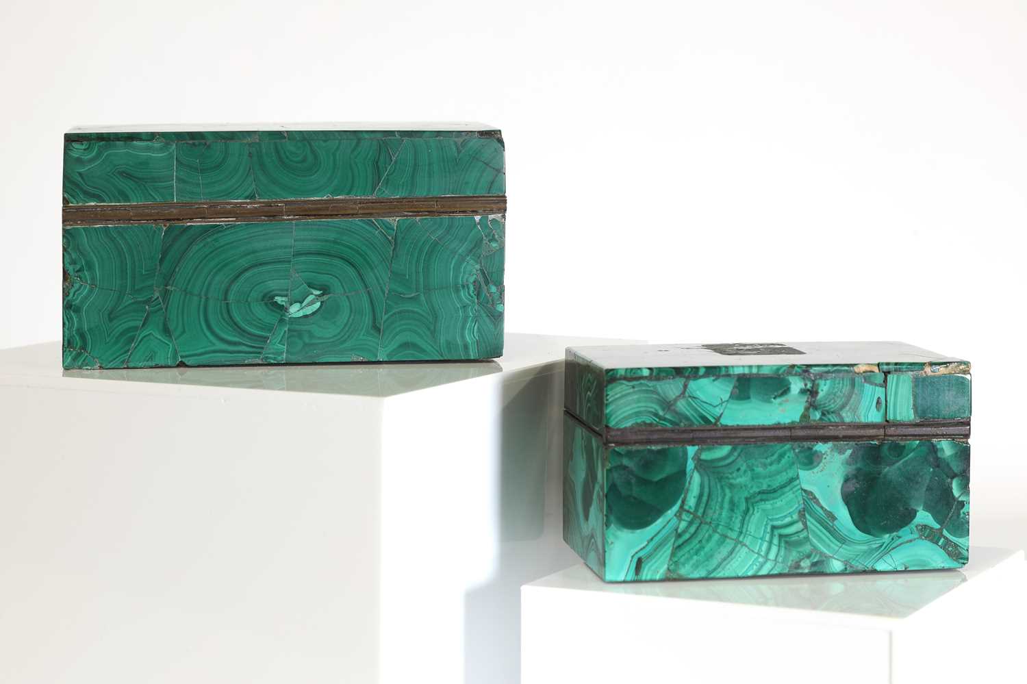 Two malachite veneered jewellery boxes or caskets, - Image 3 of 15
