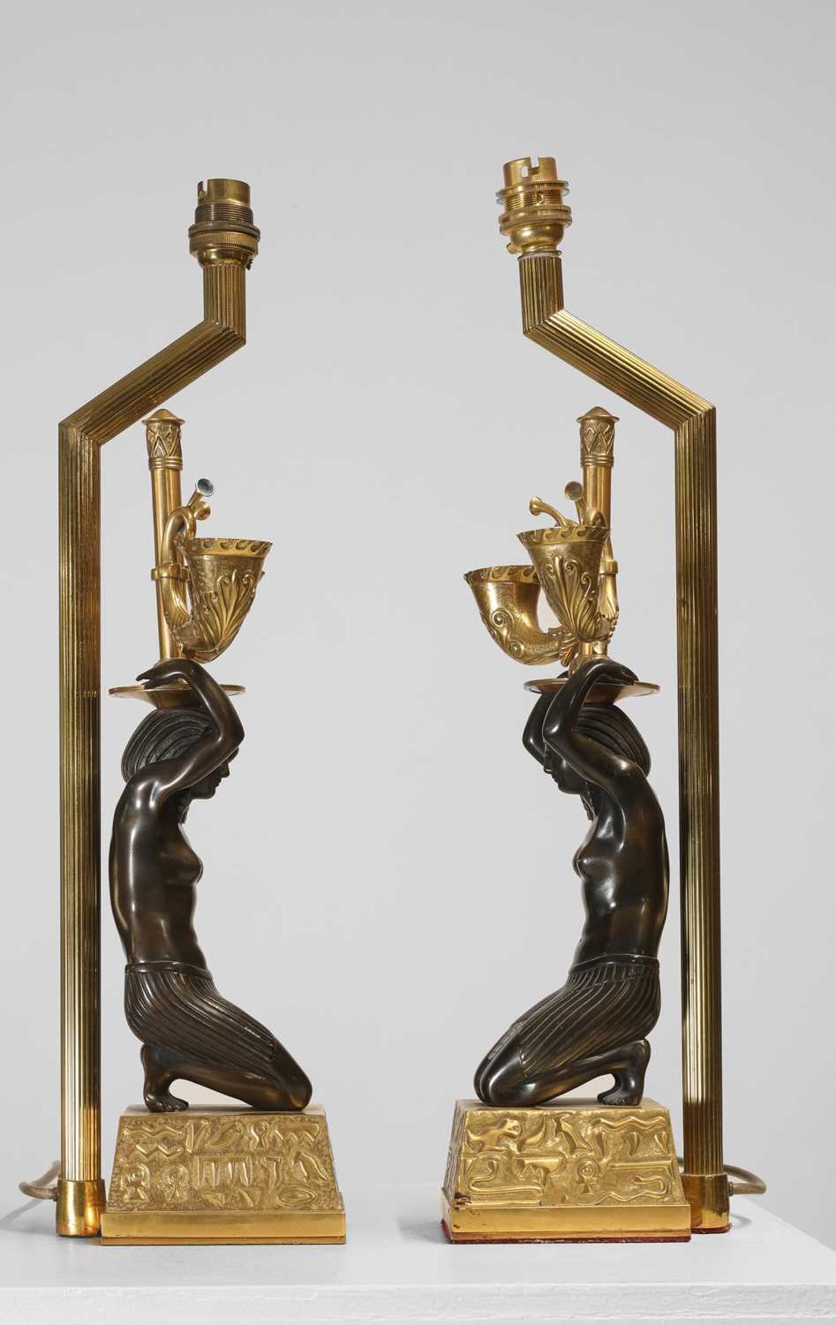 A pair of Empire-style ormolu and patinated bronze table lamps, - Image 6 of 6