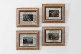 A set of four small export reverse-glass pictures,