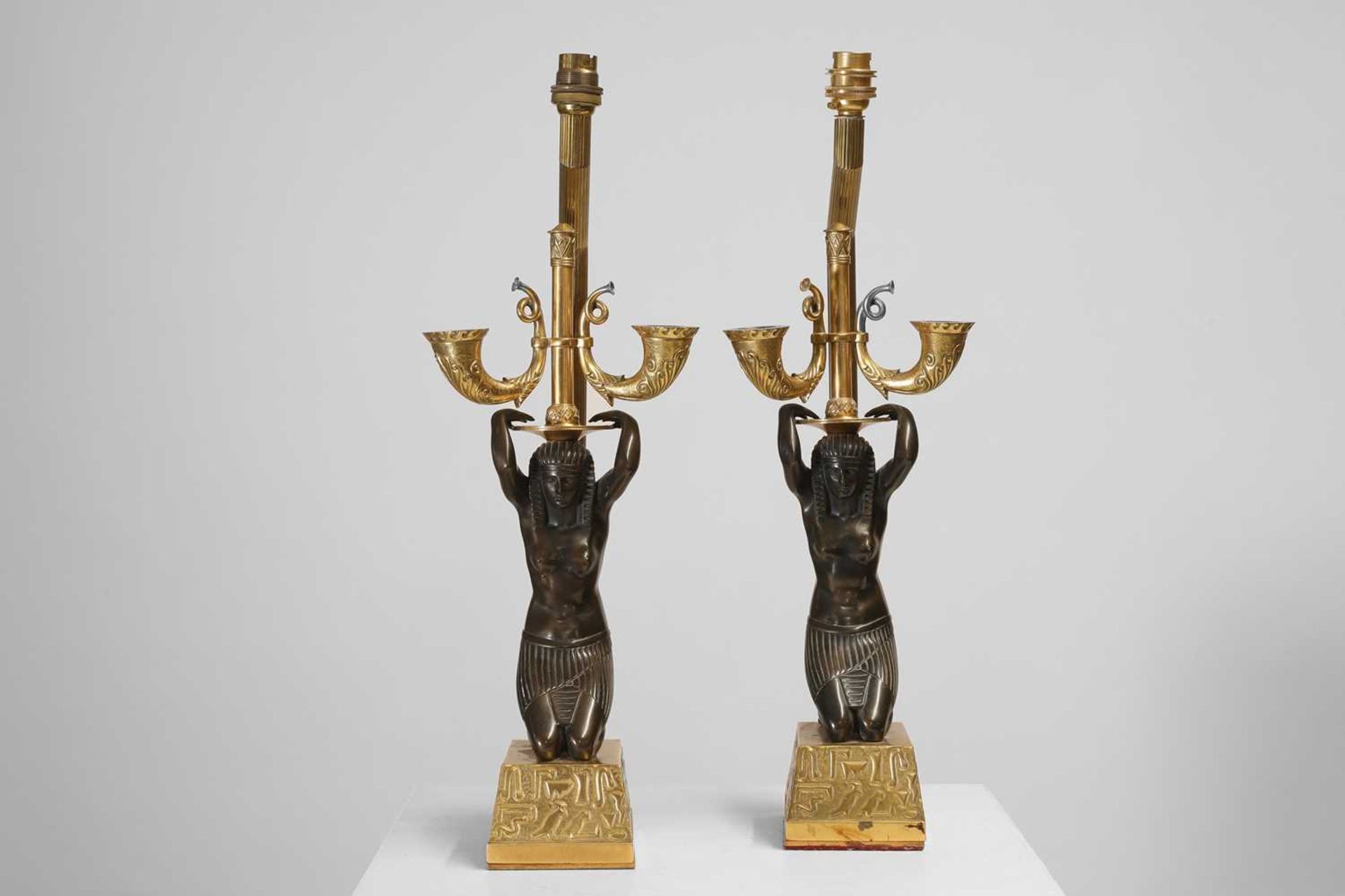 A pair of Empire-style ormolu and patinated bronze table lamps, - Image 3 of 6