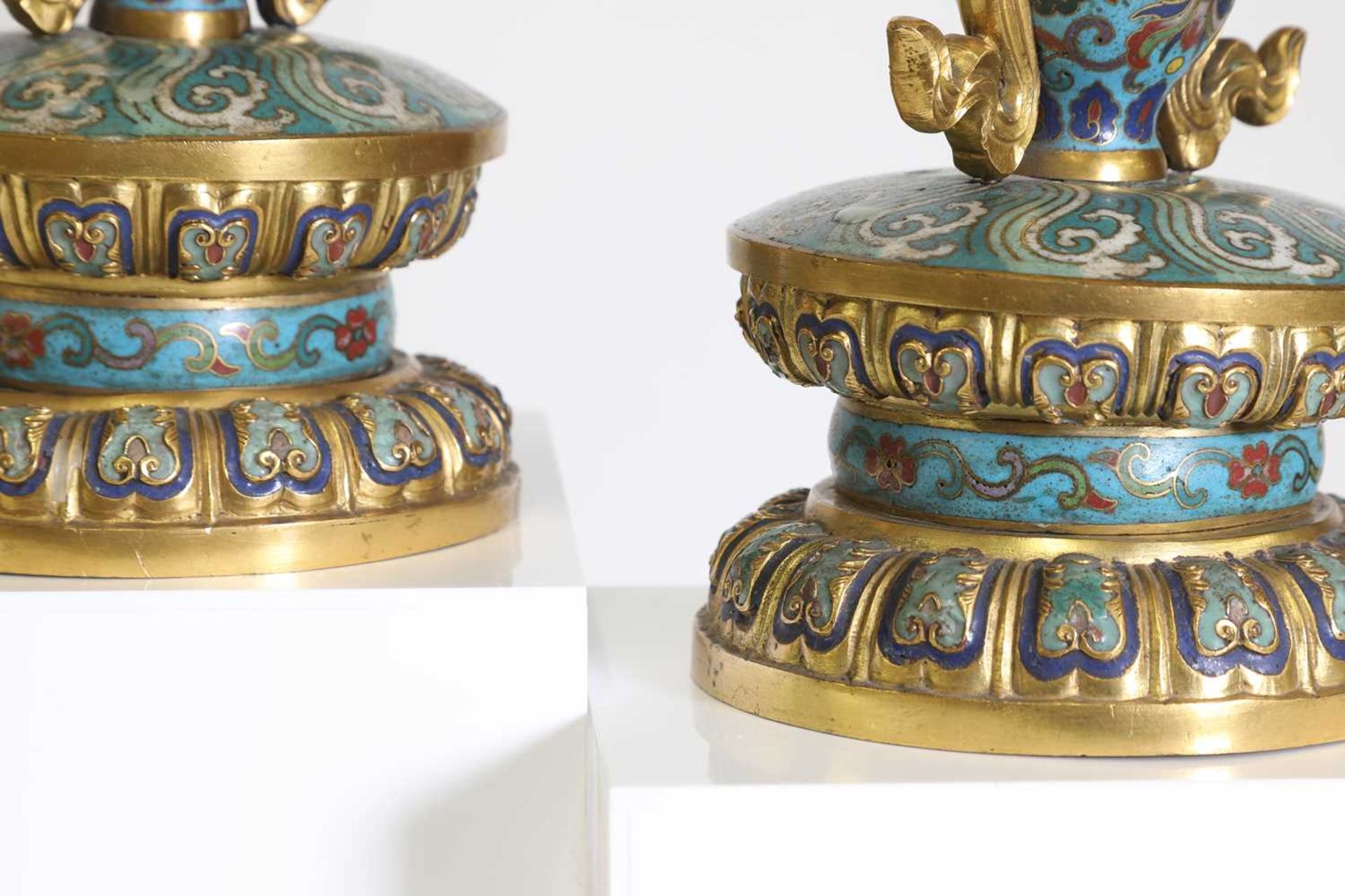 A pair of gilt-metal-mounted cloisonné candlesticks, - Image 7 of 29