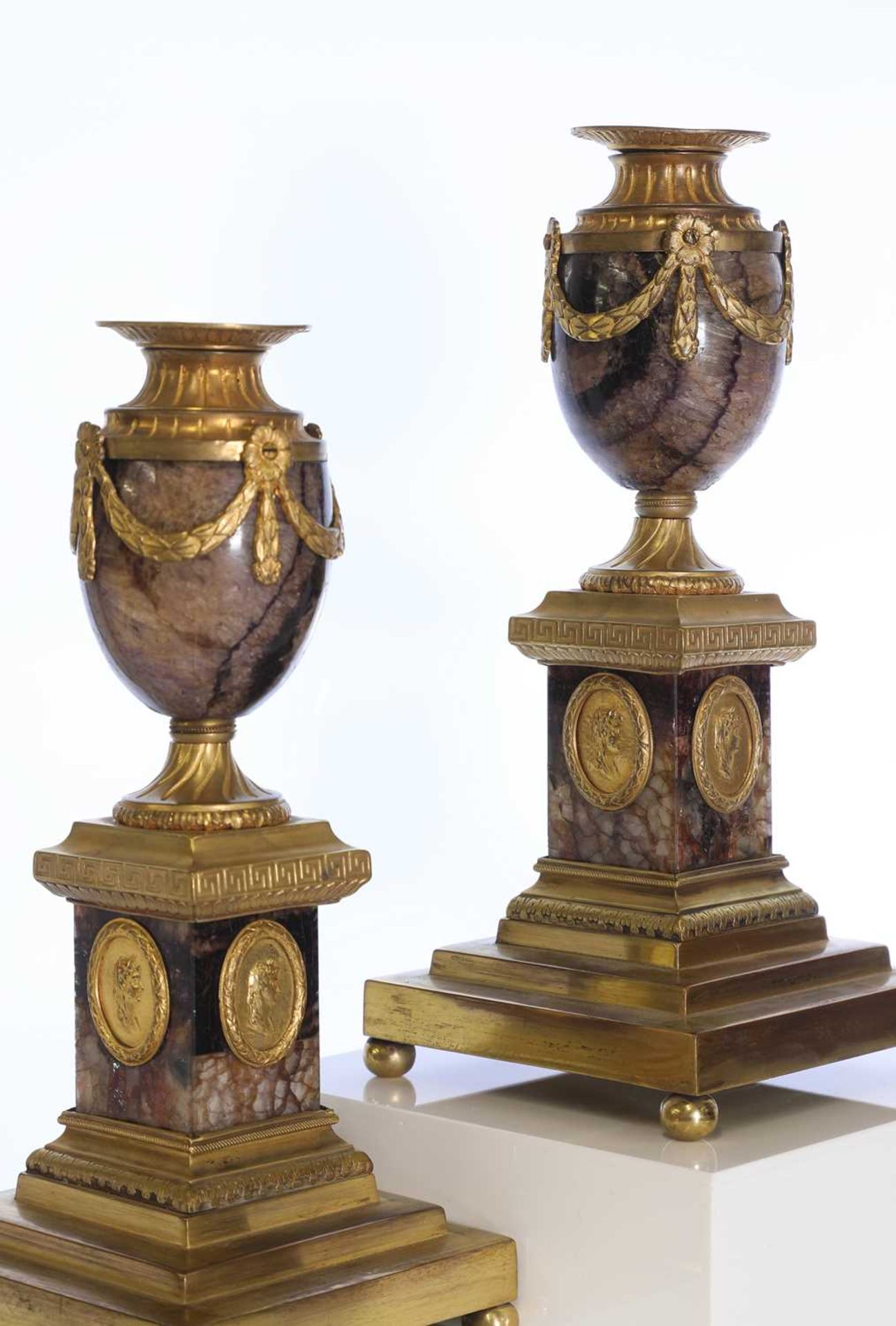 A pair of George III Derbyshire Blue John and ormolu 'Cleopatra' candle vases, - Image 2 of 101