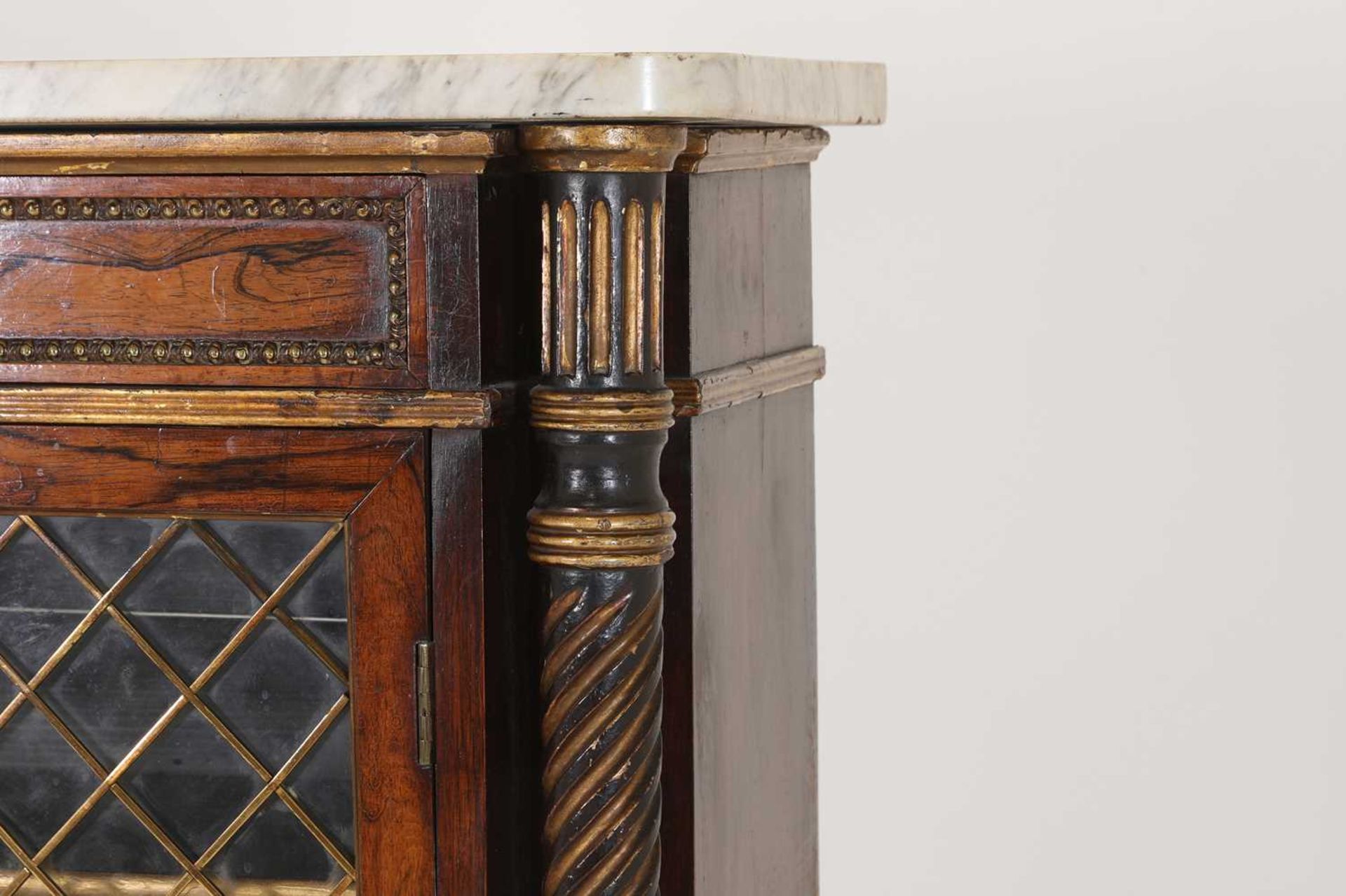 A Regency rosewood, painted and parcel-gilt pier cabinet, - Image 8 of 40
