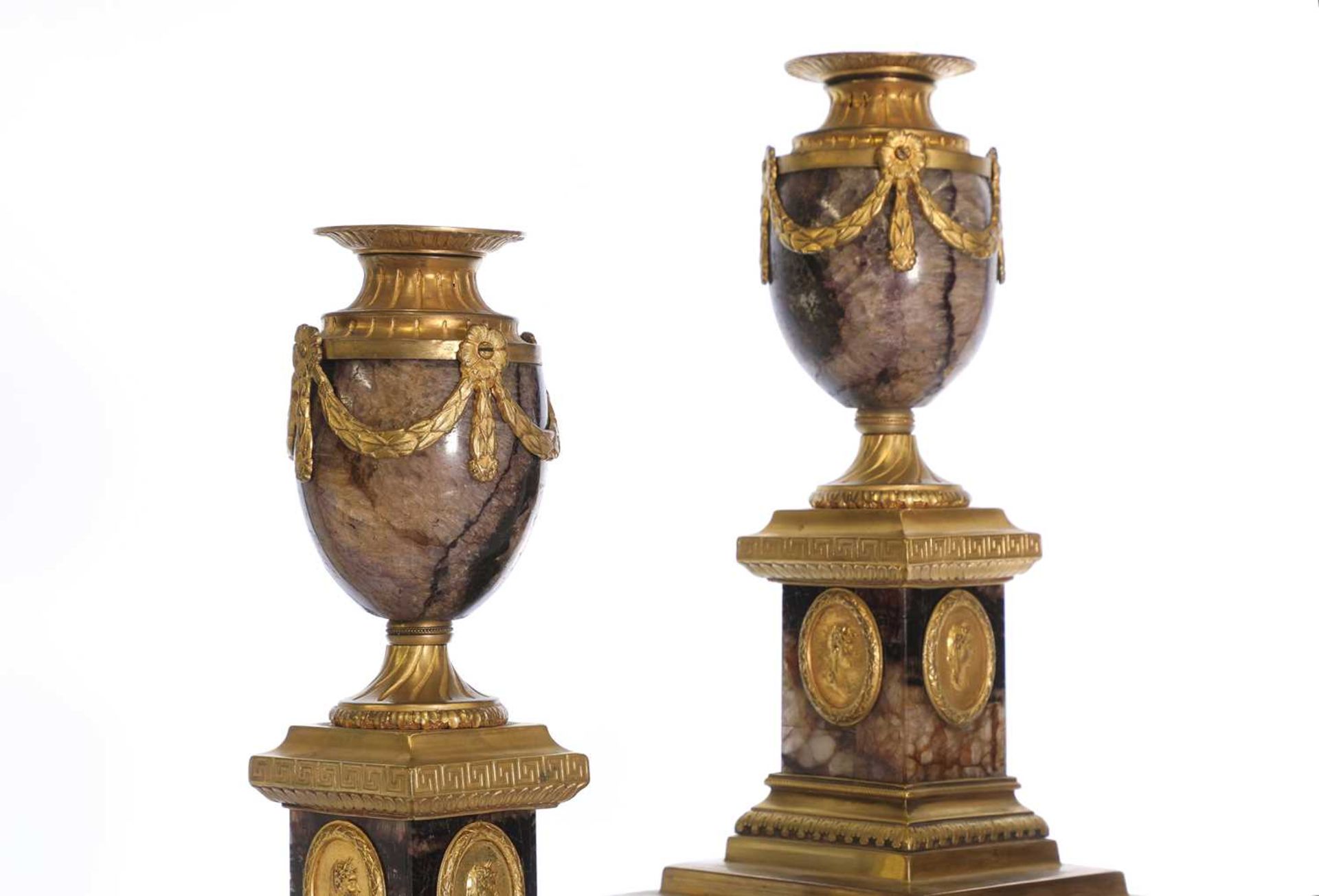 A pair of George III Derbyshire Blue John and ormolu 'Cleopatra' candle vases, - Image 20 of 101