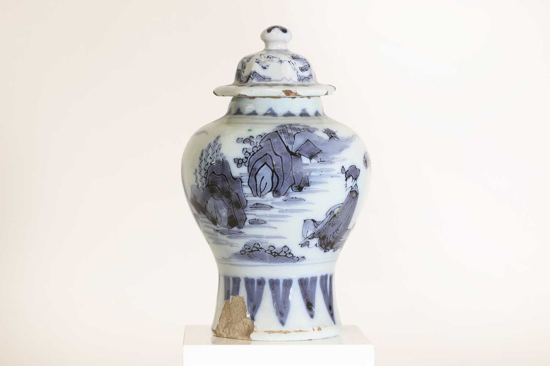 A delft tin-glazed baluster vase and cover, - Image 5 of 8