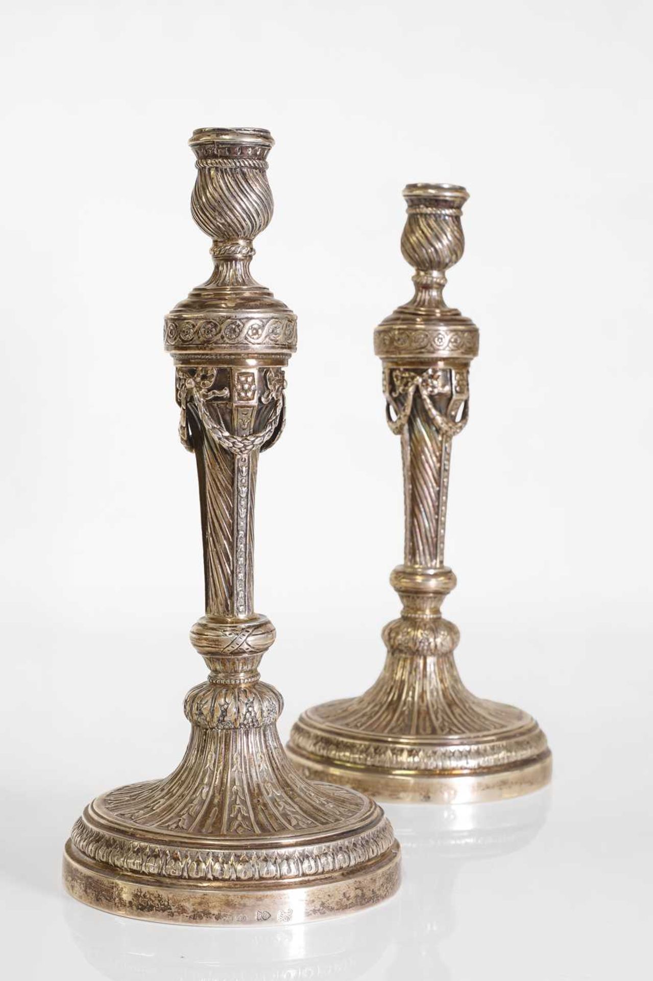 A pair of German cast silver candlesticks, - Image 3 of 7