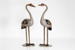 A pair of cloisonné cranes,