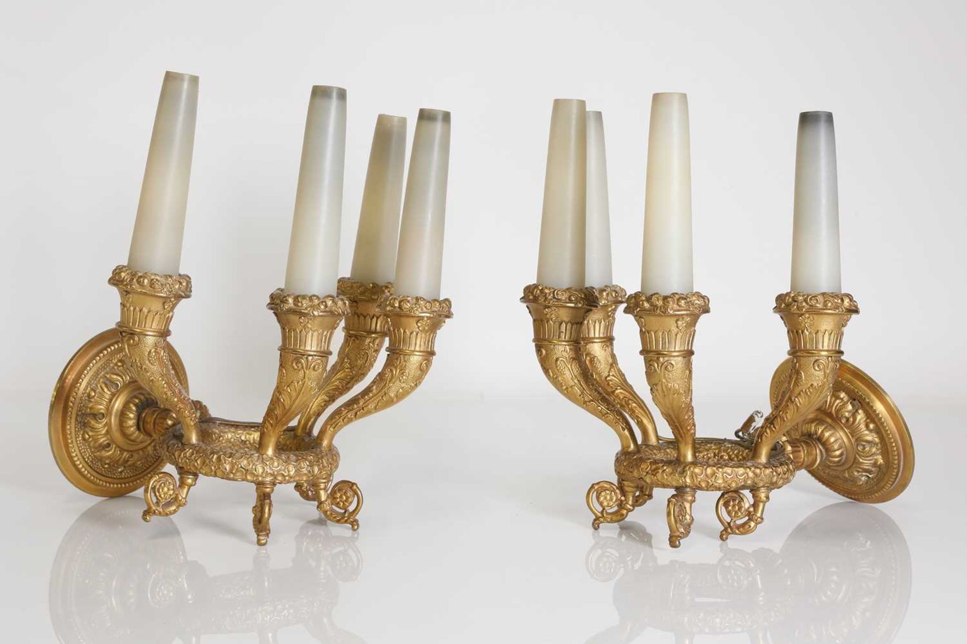 A pair of Directoire ormolu four-light wall appliqués, - Image 3 of 12