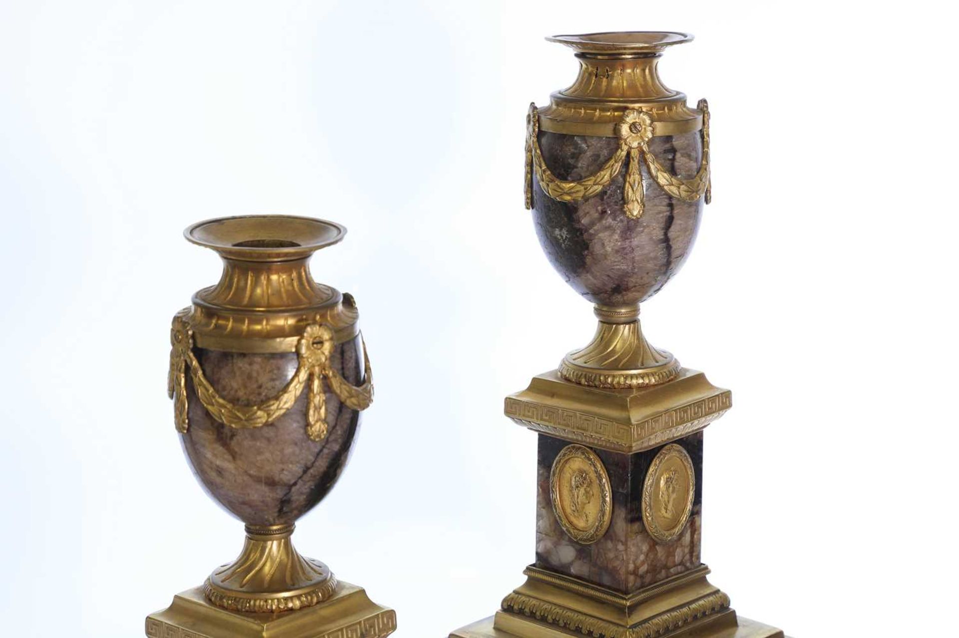 A pair of George III Derbyshire Blue John and ormolu 'Cleopatra' candle vases, - Image 19 of 101