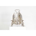 A George II silver and cut-glass cruet set,