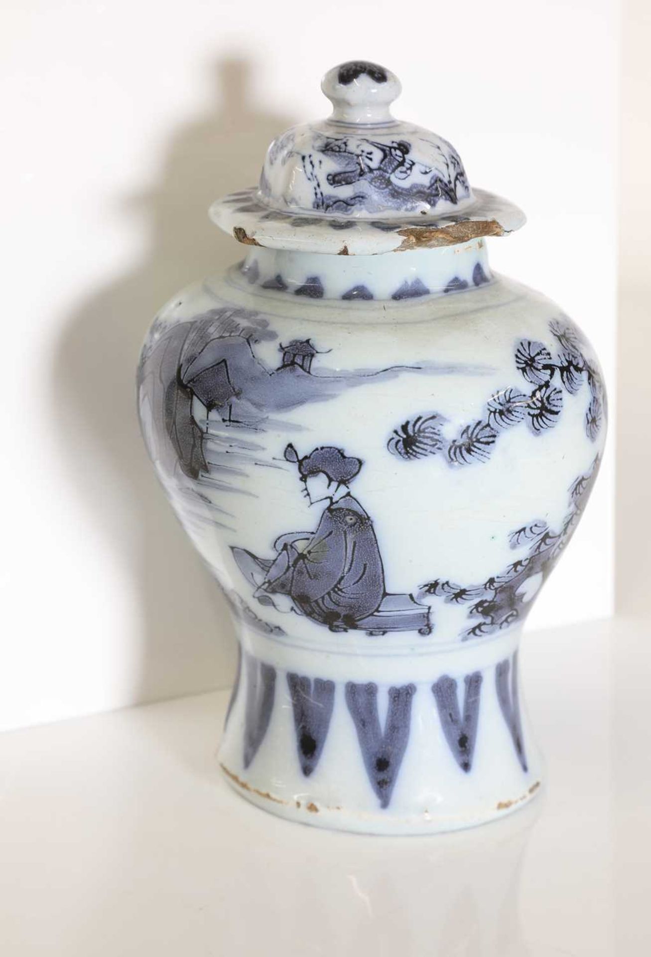 A delft tin-glazed baluster vase and cover, - Image 2 of 8