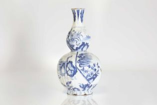 A delft tin-glazed earthenware double gourd vase,