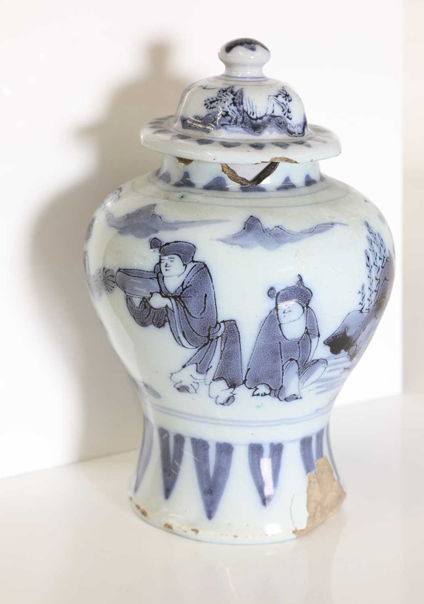 A delft tin-glazed baluster vase and cover, - Image 8 of 8