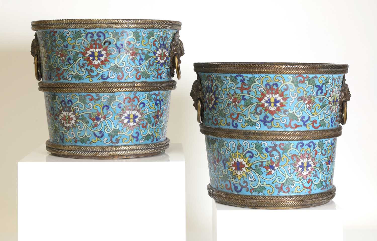 A pair of cloisonné buckets,